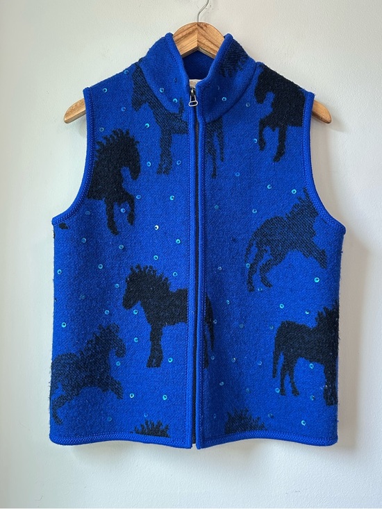 Tally Ho Jackets & Blazers - Tally Ho Vintage Blue Horse Wool Zip Vest Size M